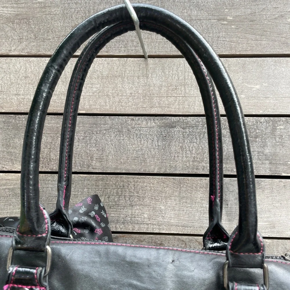 Vintage Fox Racing Purse 90s Black Pink Embroidered Satchel Bag Y2K Punk Bow